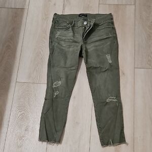 Women's Express Distressed Olive Green Ankle Legging
